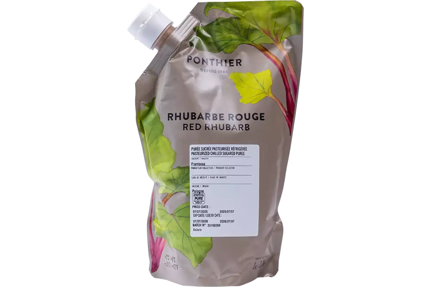 Fruitpuree rabarber 1kg stuk
